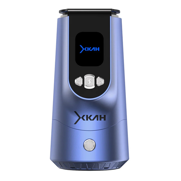 Blue electric hookah charcoal burner with digital display and control buttons