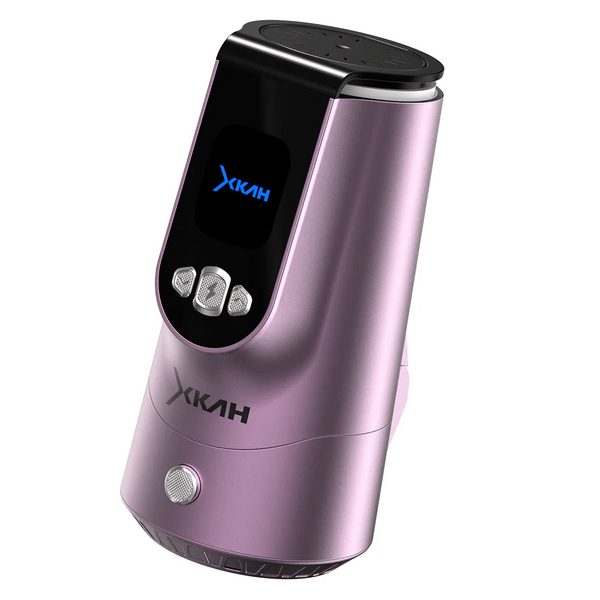 Electric hookah charcoal burner in metallic purple with digital display and control buttons