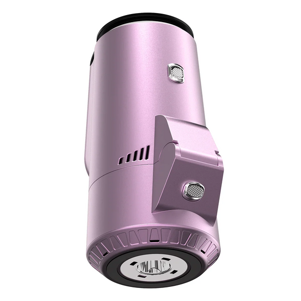 Pink portable shisha charcoal burner with metallic finish, isolated on white background.