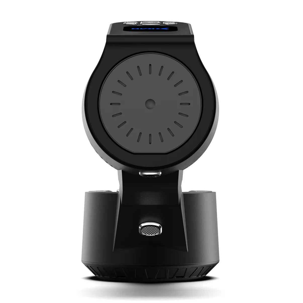 Front view of a modern black electric charcoal burner for shisha with digital display