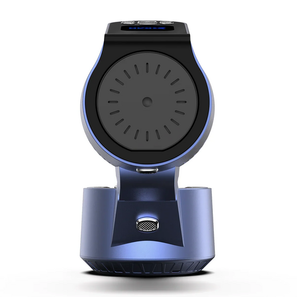 Modern electric shisha coal burner in metallic blue with digital controls