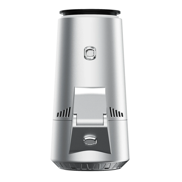 Silver hookah charcoal burner with air vents and heat control on white background