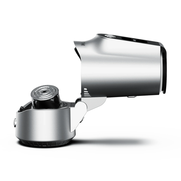 Modern silver shisha charcoal heater with open lid and visible heating element