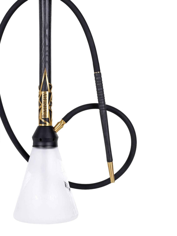 Modern black and gold shisha pipe with frosted glass base and detachable hose