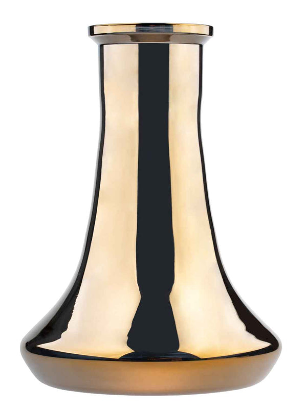 Gold and black glass shisha base with reflective finish on white background
