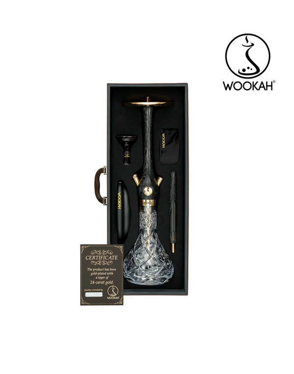 Luxury 24k gold-plated hookah set with crystal glass base in presentation box