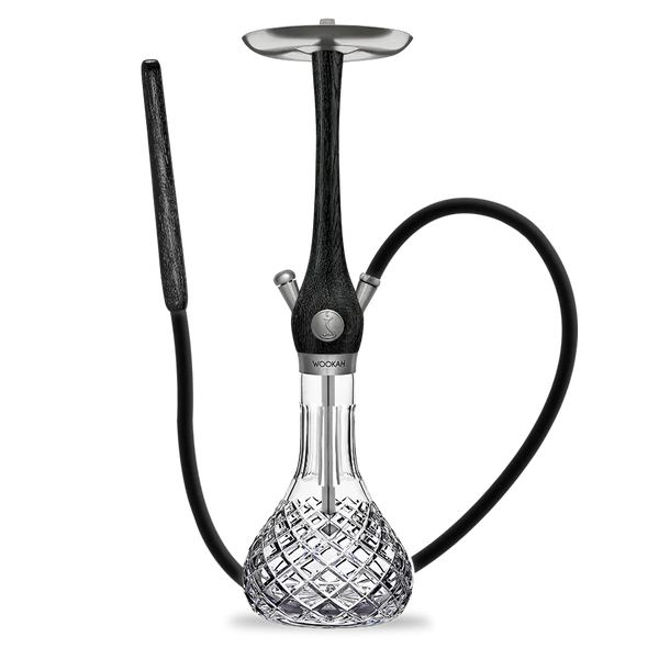 Modern crystal base hookah with black shaft and hose, premium shisha pipe design