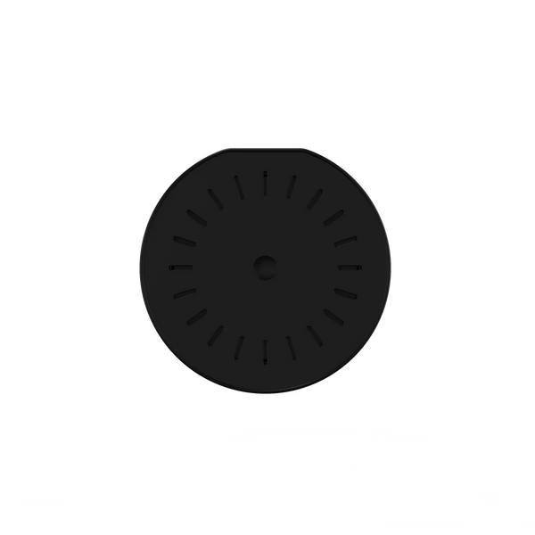 Black circular hookah heat management device with ventilation slots, top view
