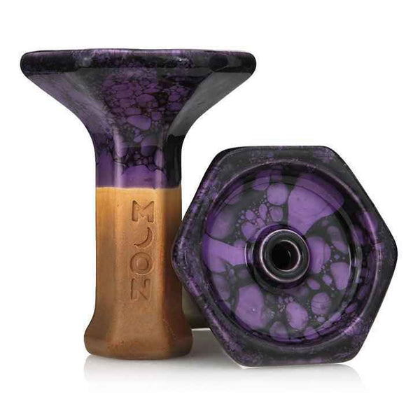 Purple ceramic shisha bowl with hexagonal design and bubble pattern for hookah setup