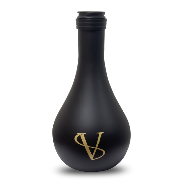 matte black shisha vase with gold VS logo on white background