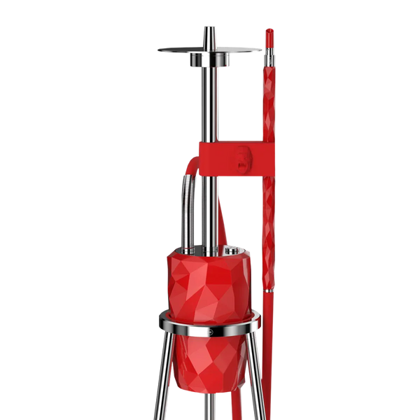 Modern red geometric hookah with stainless steel accents, shisha pipe included