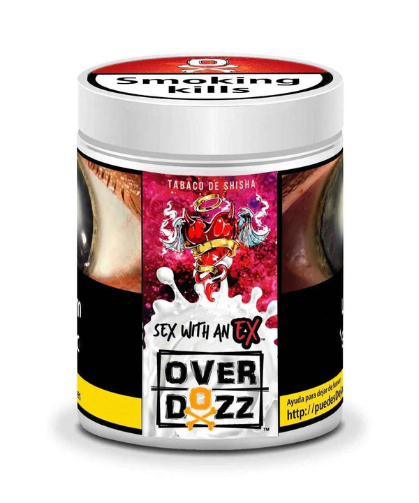 Overdozz shisha tobacco tin featuring bold artwork and health warning label
