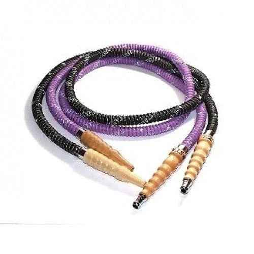 Purple and black shisha hose with wooden handles for hookah pipe