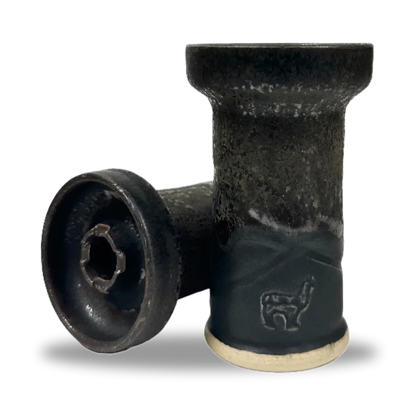 Black Alpaca mini rook hookah bowl with embossed alpaca logo, ceramic hookah accessory