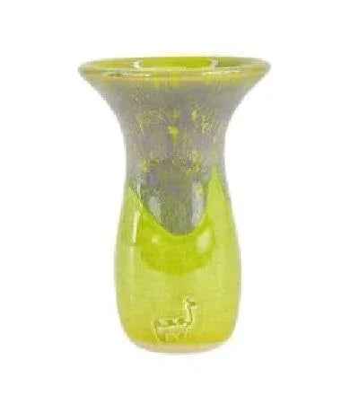 Green and gray hookah bowl with glazed finish and alpaca logo, standing upright on white background.