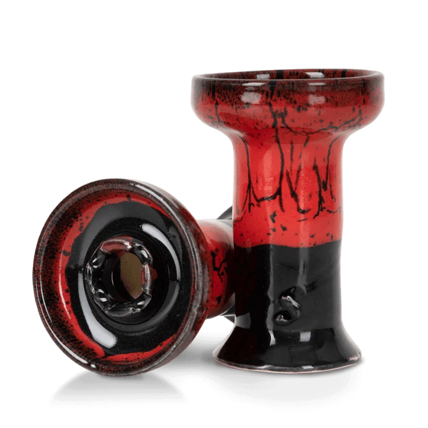 Red and black ceramic hookah bowl with glossy finish, mini rook style design