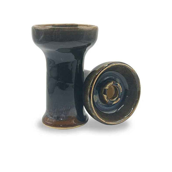 Ceramic hookah bowl in glossy dark blue and brown, Alpaca Mini Rook style, isolated on white