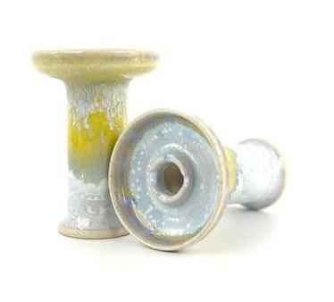 Ceramic alpaca rook style shallow hookah bowl in yellow and white glaze