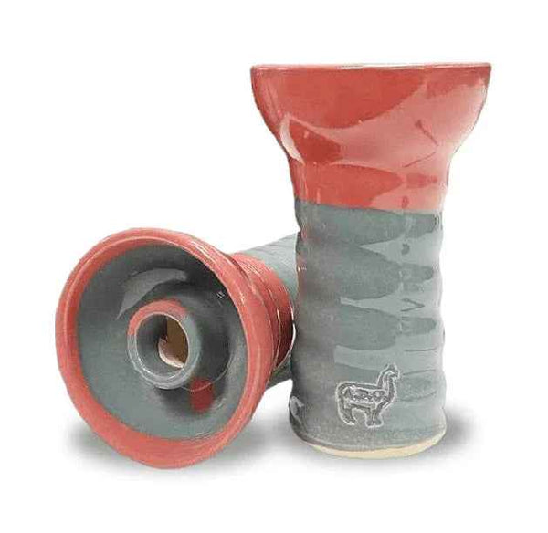 Red and grey ceramic hookah bowl with alpaca logo, shisha accessory
