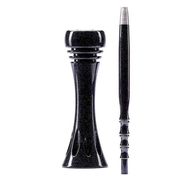 Black hookah sleeve and mouthpiece set with a glossy finish on white background