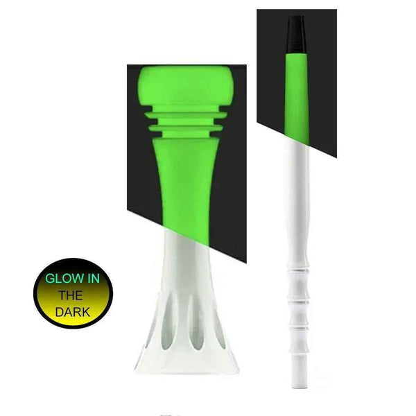 Neon green glow in the dark shisha mouthpiece and hose sleeve set on white background