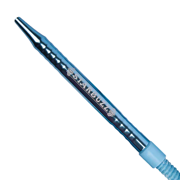 Aluminum hookah hose with metallic light blue mouthpiece and engraved detail