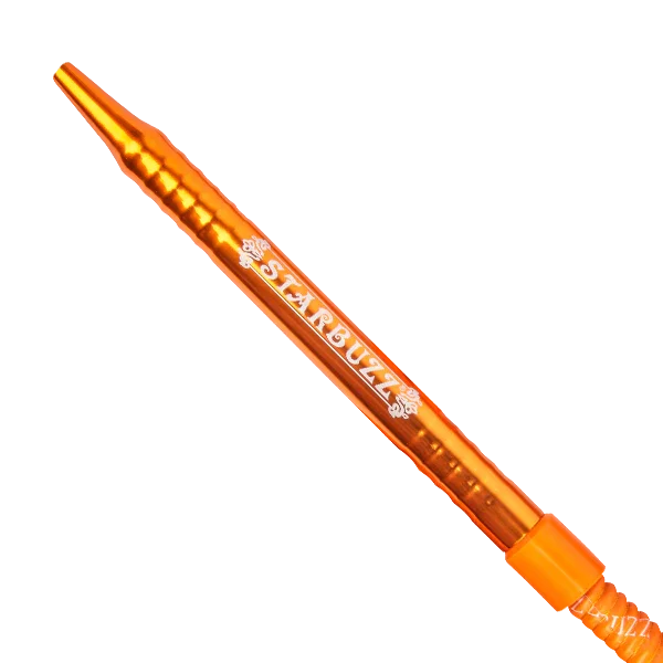Orange aluminum hookah hose mouthpiece with white Starbuzz text on side