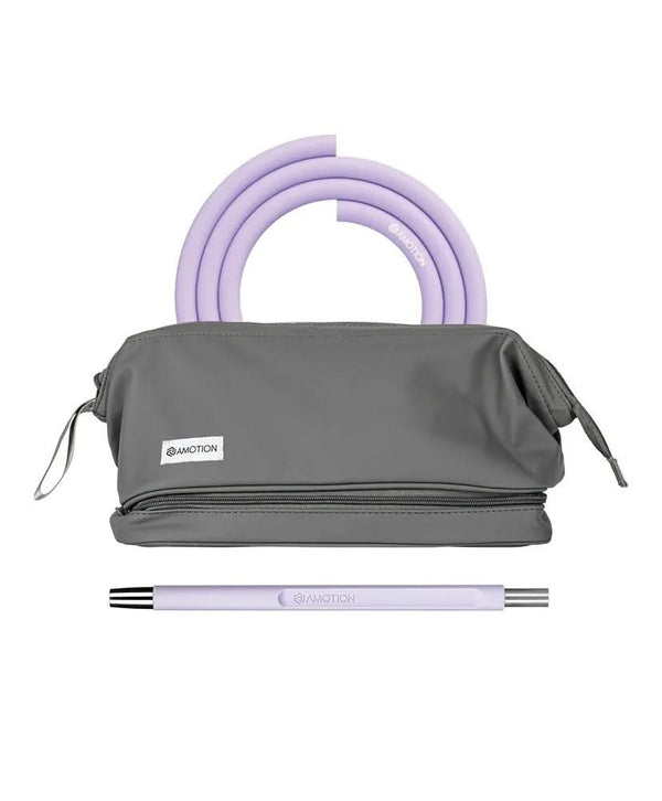 Mauve hookah accessory kit with soft silicone hose, mouthpiece, and grey carrying pouch.