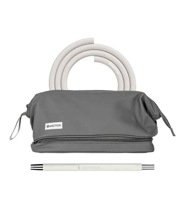Grey shisha accessory kit with silicone hose, mouthpiece, and zippered carrying pouch