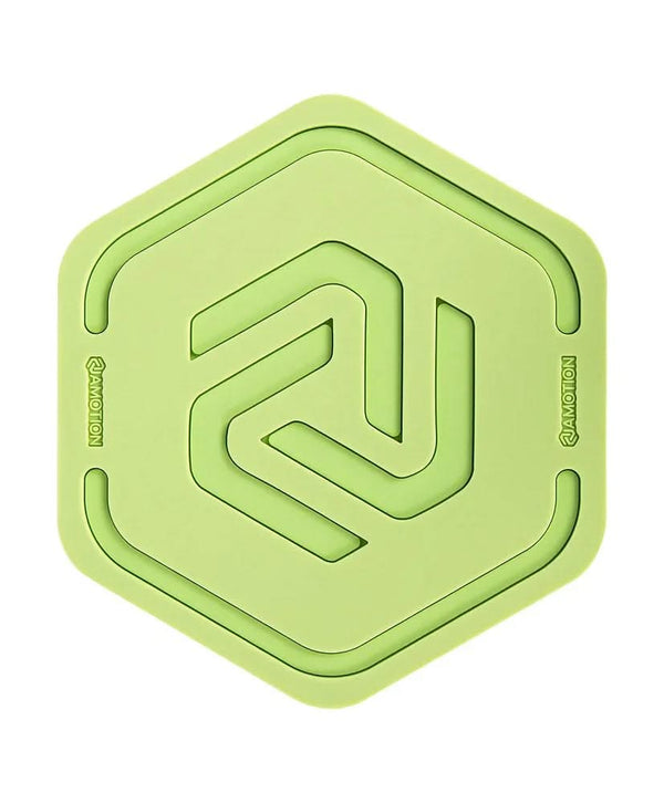 Hexagonal lime green silicone coaster with geometric design, suitable for shisha accessories.