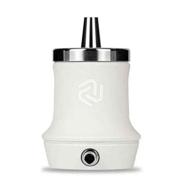 Modern white portable shisha base with metallic top and minimalist logo