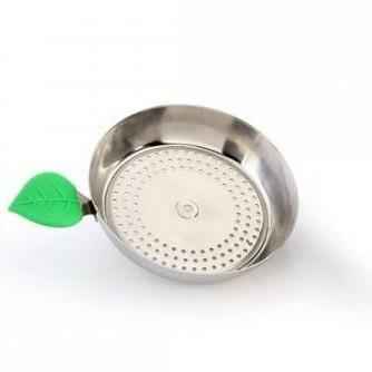 Stainless steel hookah bowl tray with green silicone leaf handle for shisha setup