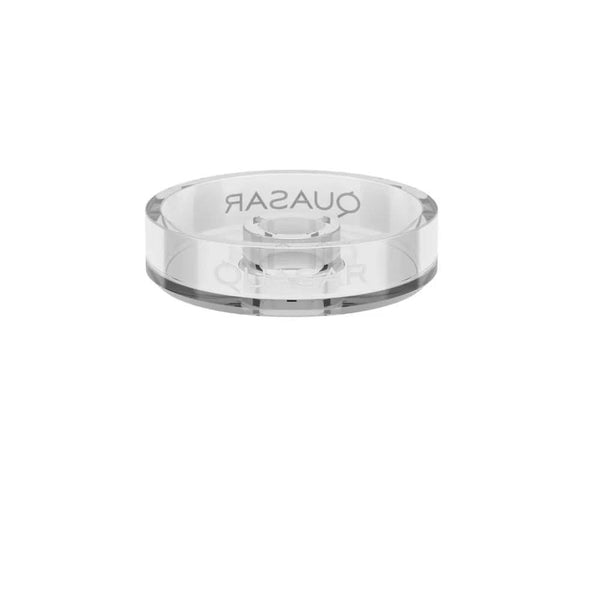 Clear glass hookah bowl accessory with 'QUASAR' text, isolated on white background