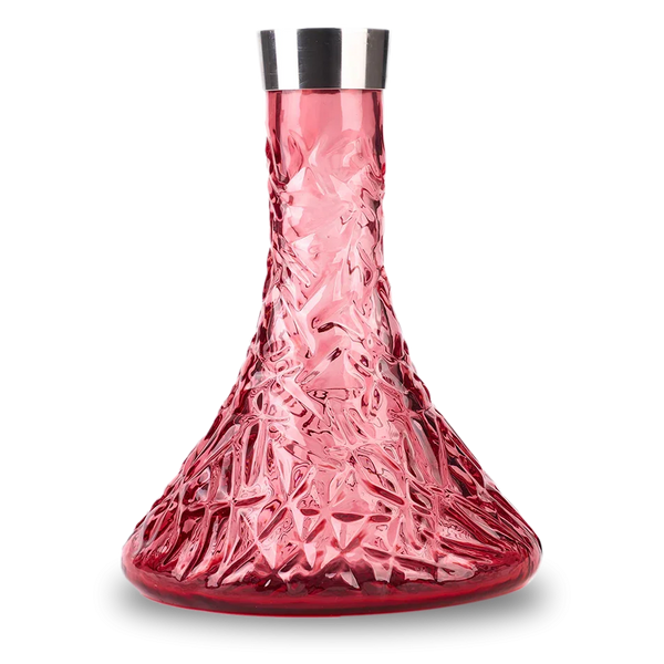 Red textured glass shisha base with silver rim on white background