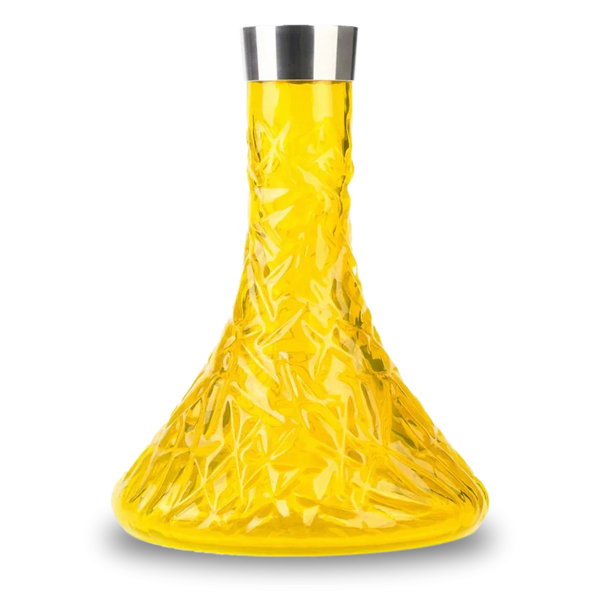 Yellow textured hookah base with silver rim on white background