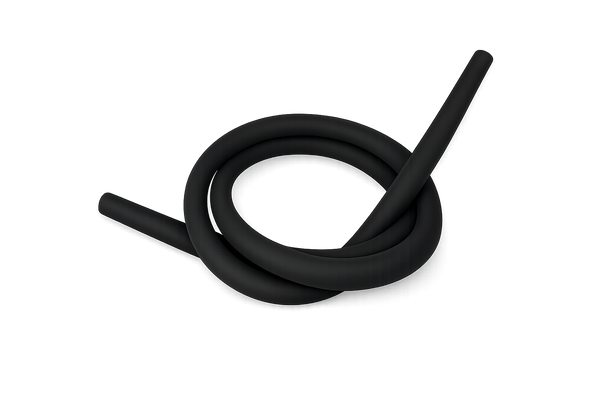 Black silicone shisha hose coiled on a gradient background, hookah accessory