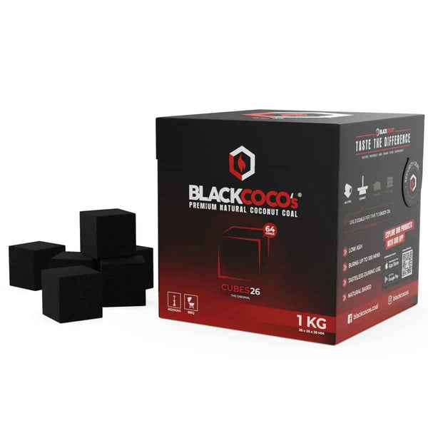 1kg box of Black Cocos premium natural coconut charcoal cubes for shisha or hookah