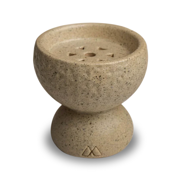Ceramic hookah bowl with multiple holes, natural stone finish, isolated on white background