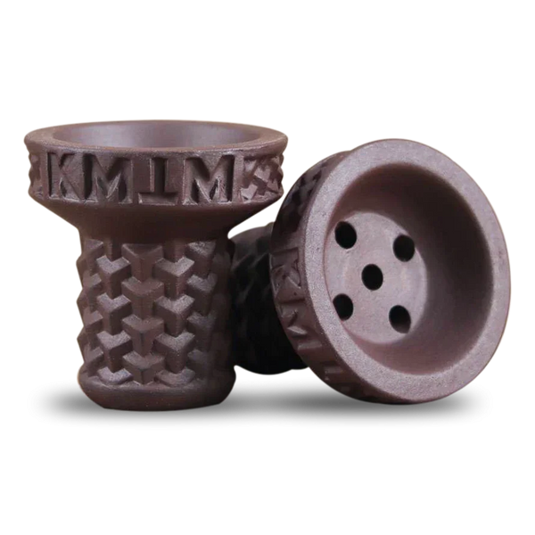 Brown hookah bowls with textured pattern and multiple holes for shisha setup