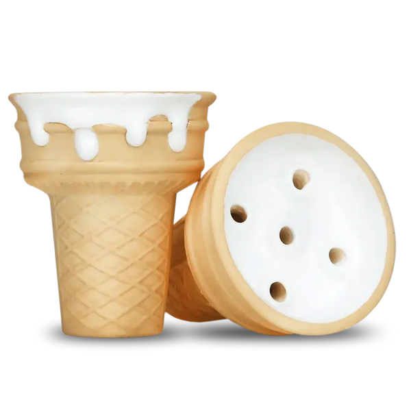 Ice cream cone-shaped hookah bowls with white glaze and perforated top