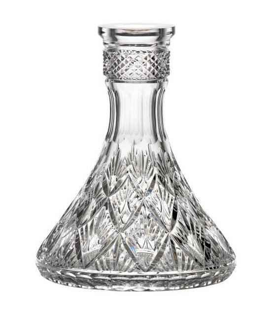 Clear crystal hookah base with intricate cut glass pineapple pattern on white background