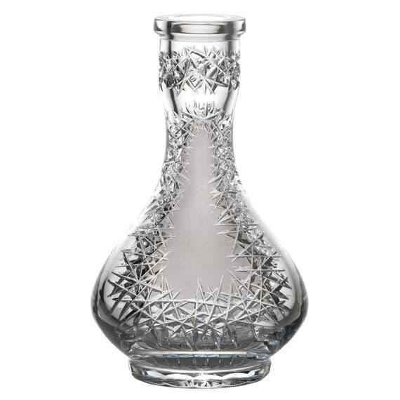 Clear cut crystal shisha base with intricate geometric patterns, hookah accessory