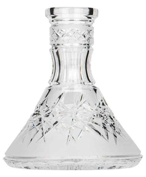 Clear crystal shisha base with engraved frosted and cut glass geometric patterns