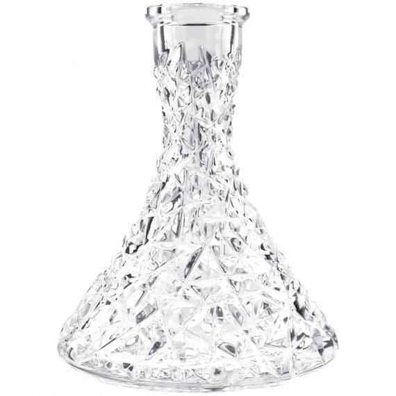 Clear crystal cut hookah base with textured geometric design on white background