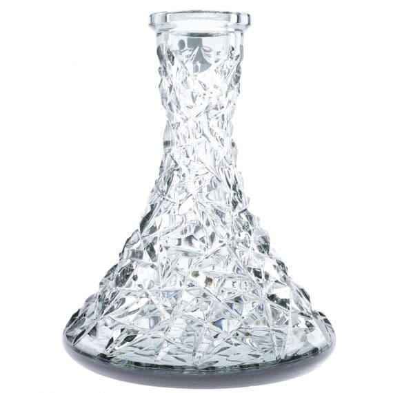 Crystal glass hookah vase with geometric cut design on a white background