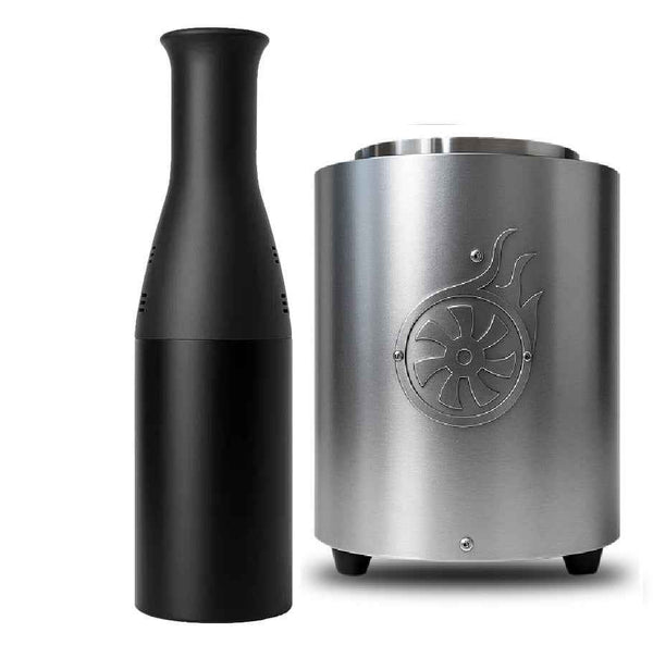 Silver brushed stainless steel shisha coal catcher and black shisha turbine device