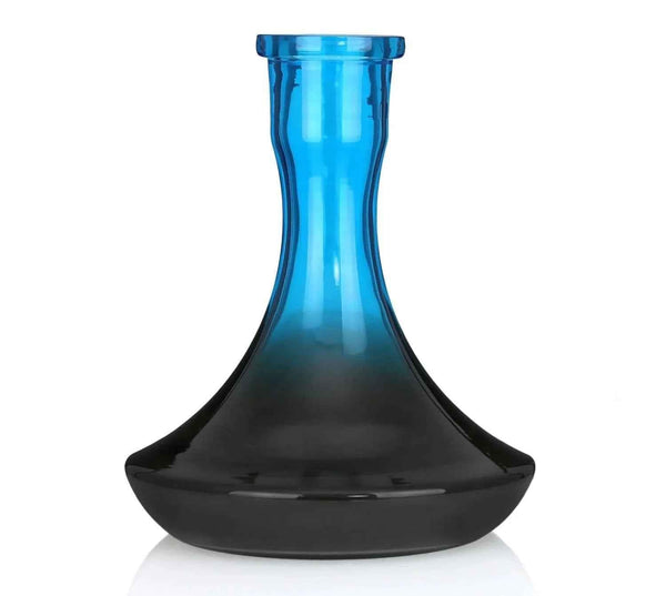 Blue smoked glass Russian cone shisha base with flared bottom and narrow neck on white background