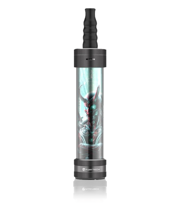 Modern shisha pipe with cyber oni artwork and black mouthpiece, displayed on white background
