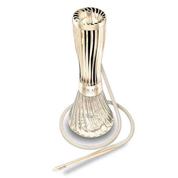 Modern luxury hookah with gold and glass finish, stylish hose, and elegant design