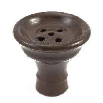 Brown ceramic hookah bowl with multiple holes, isolated on white background